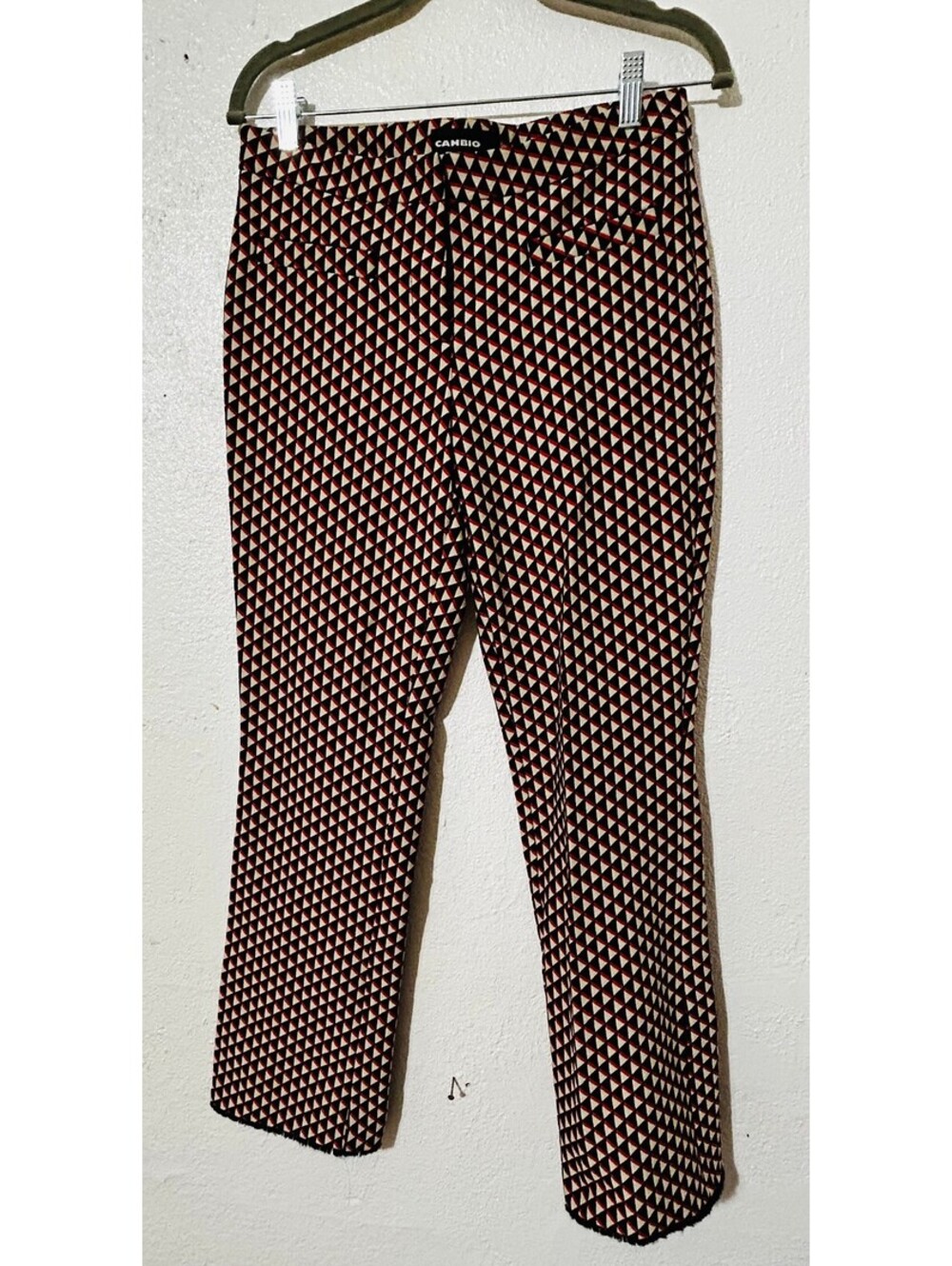 Cambio Famous Geometric Triangle Print Cropped Pants Fringe Hem Stretch Women 6